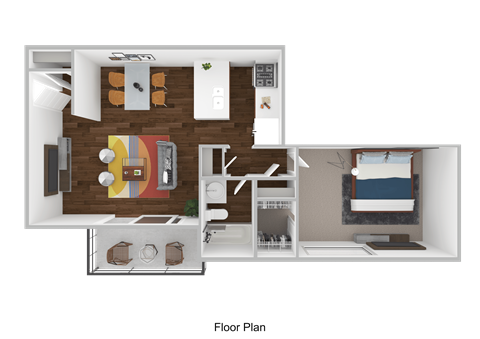 Floor plan for 1 bed, 1 bath, 779 sqft
